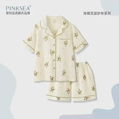 Pinksea纯棉夏季睡衣女款2025新款可爱女士棉纱短袖家居服套装夏商品大图