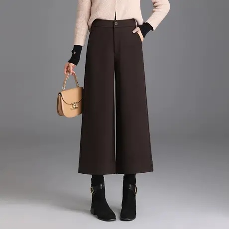 毛呢九分裤女秋冬阔腿裤2023新款高腰宽松厚实休闲裤显瘦八分裤子商品大图