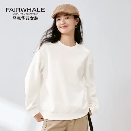 马克华菲秋季卫衣女2025新款圆领纯色宽松休闲小个子长袖上衣外套商品大图