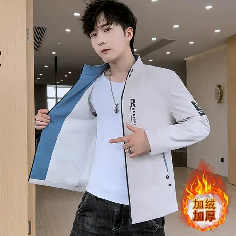 男士立领外套秋冬款休闲百搭外衣青少年潮流秋装加绒加厚夹克男装商品大图