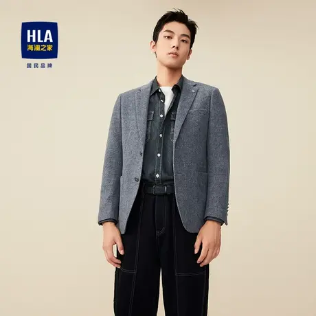 HLA/海澜之家2023灰色系羊毛休闲西服平驳领保暖舒适单西外套男图片