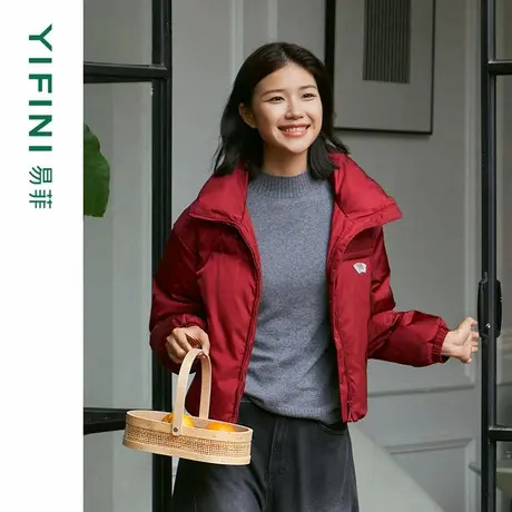 [专柜同款]Yifini/易菲加厚保暖白鹅绒面包服宽松短款羽绒服女冬商品大图