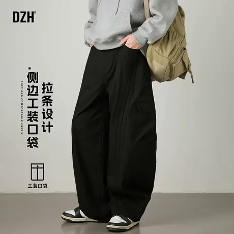青少年黑色美式工装裤男秋季直筒长裤弯刀裤休闲裤子2025新款男裤商品大图