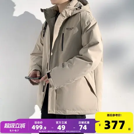 唐狮2024冬新款男工装羽绒服连帽冲锋少年厚外套防水上衣派克服图片