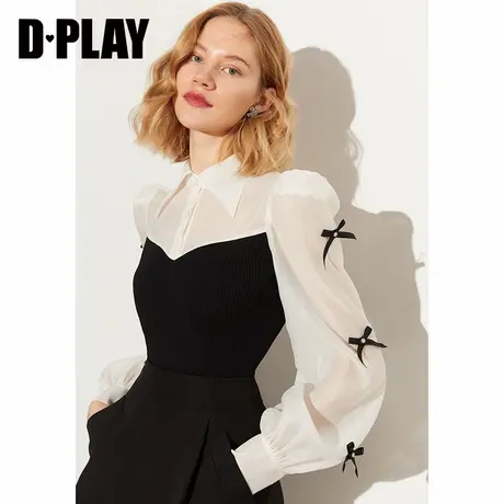 DPLAY春新清新撞色衬衫翻领拼接黑色衬衫商品大图