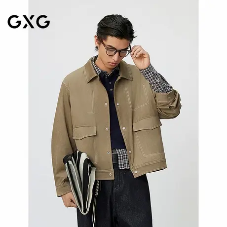 GXG男装 仿麂皮卡其色明线四合扣通勤翻领夹克外套 25年春新品图片