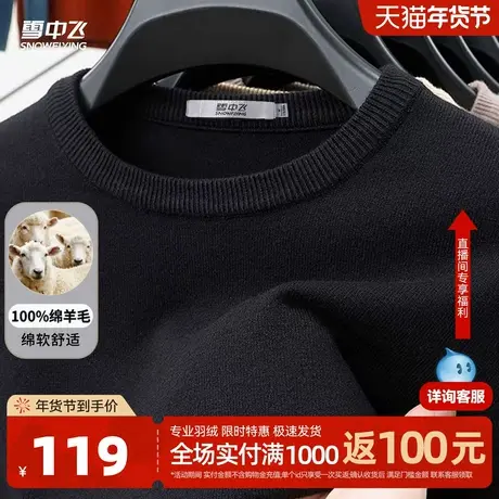 雪中飞【100%绵羊毛】秋冬圆领男士针织套头羊毛衫休闲百搭上衣W图片