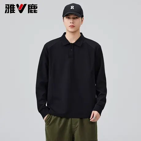 雅鹿2026春季新款男纯色翻领长袖POLO衫卫衣青年宽松百搭舒适上衣商品大图