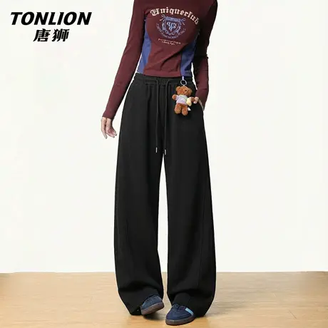 唐狮官方黑色运动裤女款2026新款春秋款高腰显瘦直筒窄版阔腿裤VB商品大图