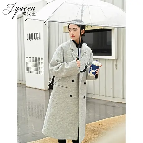 毛呢外套女中长款秋冬新款韩版复古气质宽松百搭保暖加厚呢子大衣商品大图