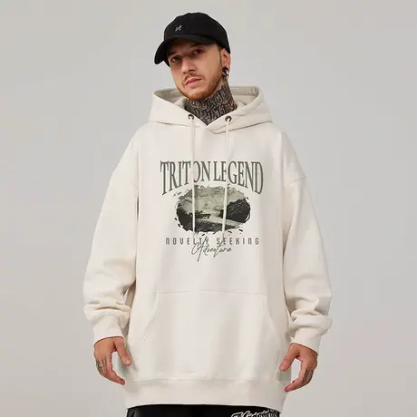 港风大码连帽美式重磅复古胖子男装潮流宽松卫衣加绒加厚春秋冬款商品大图