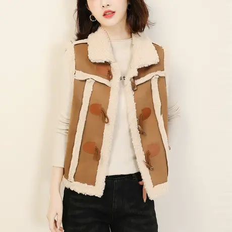 新品8.5折】羊羔绒马甲保暖皮毛一体女马夹背心短外套厚图片