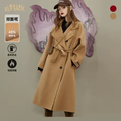妖精的口袋驼色双面呢大衣女2023秋冬季新款毛呢外套长款呢子加厚图片