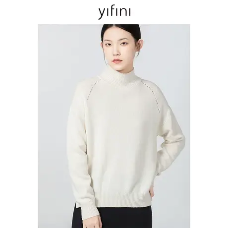 Yifini/易菲高领保暖宽松毛衫女2023秋冬新款百搭通勤针织套头衫商品大图