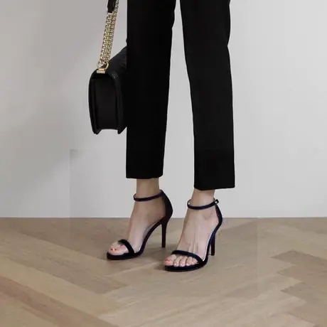 仙女风凉鞋女2023年夏季新款罗马细跟一字带黑色时装百搭高跟鞋女商品大图