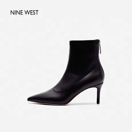 Nine West/玖熙尖头细跟法式气质短靴女秋新款真皮弹力瘦瘦靴商品大图