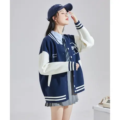唐狮秋冬新款棒球服毛衣外套撞色开衫2023美式运动休闲上衣11.22图片