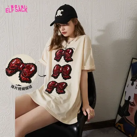妖精的口袋蝴蝶结白色短袖t恤女2023夏季新款宽松半袖设计感上衣图片