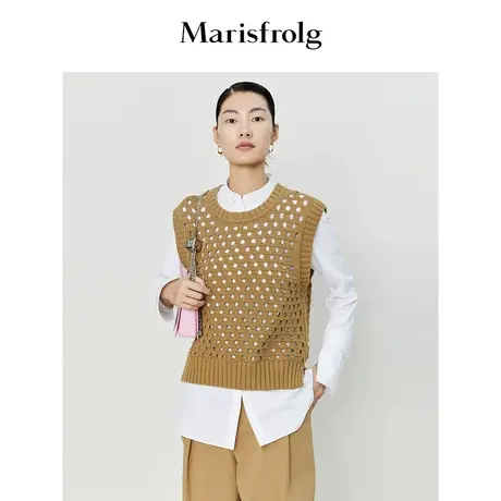 【镂空针织马甲】玛丝菲尔春季新款复古针织镂空圆领针织马甲图片