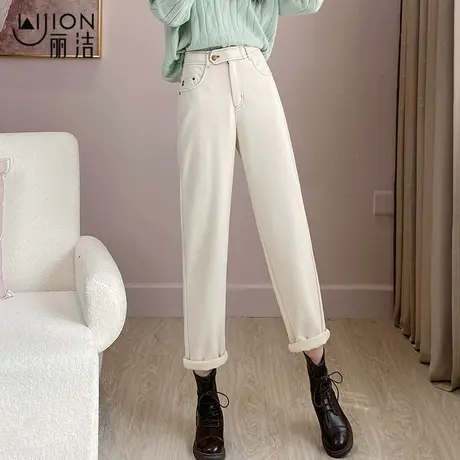 丽洁女裤呢料西裤女秋冬仿毛呢长裤高腰西装裤米白直筒裤黑色裤子图片