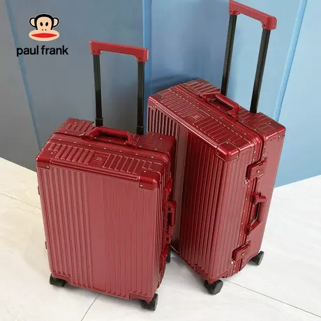 大嘴猴红色结婚铝框行李箱20寸陪嫁拉杆箱新娘嫁妆旅行箱女皮箱子商品大图