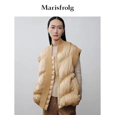 【商场同款】玛丝菲尔2023年冬季新款金色白鹅绒针织拼接羽绒马甲商品大图