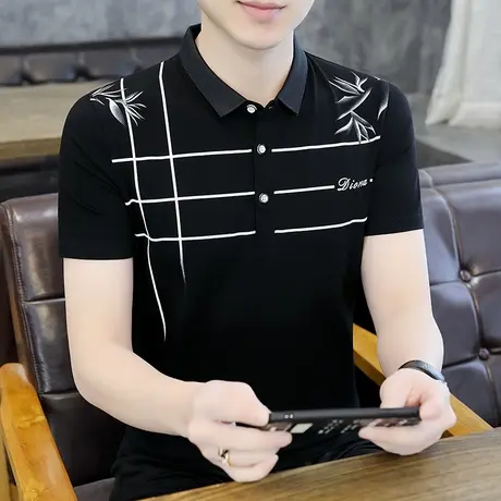 短袖t恤男V领夏季青年宽松纯棉打底衫潮流修身翻领Polo衫男士上衣商品大图