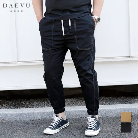 DAEVU夏新款扎明线薄料大号潮胖子收脚弹力加肥加大码男士休闲裤商品大图