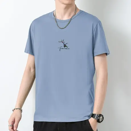 莫代尔男士短袖t恤冰丝速干凉感夏季潮流鹿头印花体恤上衣服半袖商品大图
