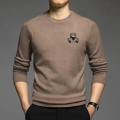 小熊毛衣男圆领针织衫秋冬保暖内搭打底衫毛线衣潮牌潮流修身毛衫商品大图
