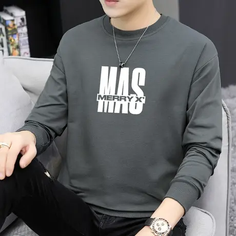 卫衣男冬季加绒加厚圆领无帽衫宽松潮流百搭套头上衣男生长袖t恤商品大图