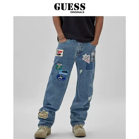 【38上新季】GUESS ORIGINALS FOXY 男个性贴布阔腿直筒牛仔裤商品大图