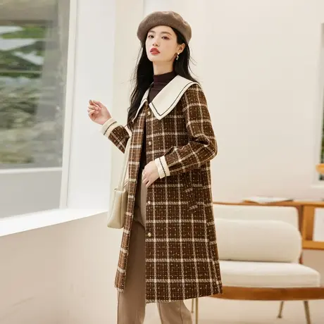 时尚气质格纹毛呢大衣图片