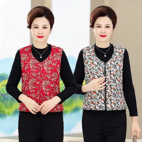 中老年人马甲女秋装妈妈加棉加厚背心大码奶奶老太太上衣马夹外套商品大图