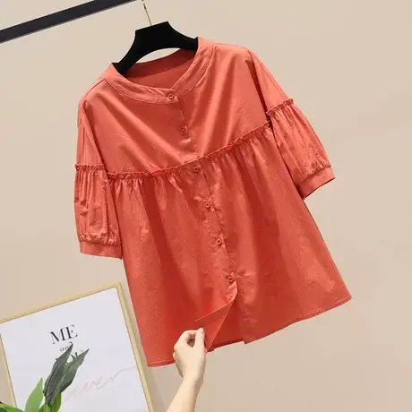 木耳边宽松慵懒娃娃衫减龄洋气中袖圆领衬衫夏甜美小个子上衣短袖商品大图