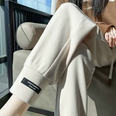 加绒运动裤女宽松束脚秋冬季卫裤2023新款加厚保暖防风休闲哈伦裤图片