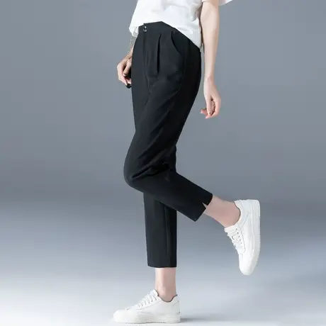 黑色开叉西装裤女夏薄款女裤小个子九分裤显瘦高腰垂感休闲小西裤图片