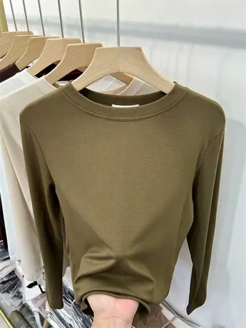 法式纯色针织衫简约气质长袖上衣女2023初秋圆领螺纹修身打底小衫商品大图