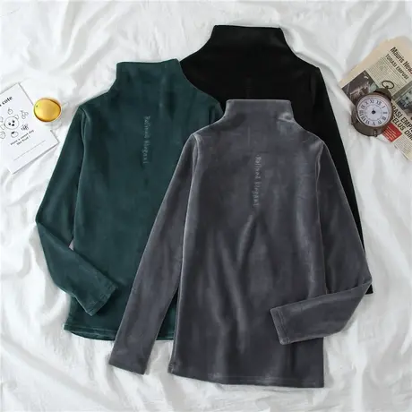 半高领内搭时尚洋气百搭长袖加绒保暖上衣春秋冬金丝绒打底衫女装商品大图