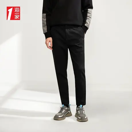 海一家基础日常长裤2023秋季新款舒适后腰松紧时尚辑明线休闲裤男图片