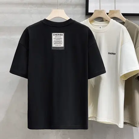 男士300G重磅t恤男款夏季短袖美式体恤2023新款男装潮流夏装上衣商品大图