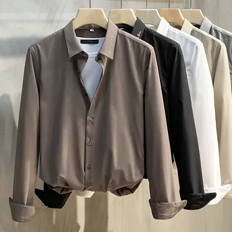 高级感衬衫男长袖韩版修身潮流帅气轻奢百搭春秋商务休闲条纹衬衣商品大图