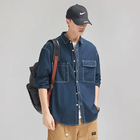 Modi Nick/摩帝尼克复古水洗男士工装衬衫长袖宽松休闲潮流男上衣图片