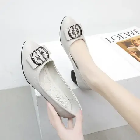 女鞋2024新款粗跟职业工作鞋妈妈单鞋女春秋通勤小皮鞋女士一脚蹬商品大图