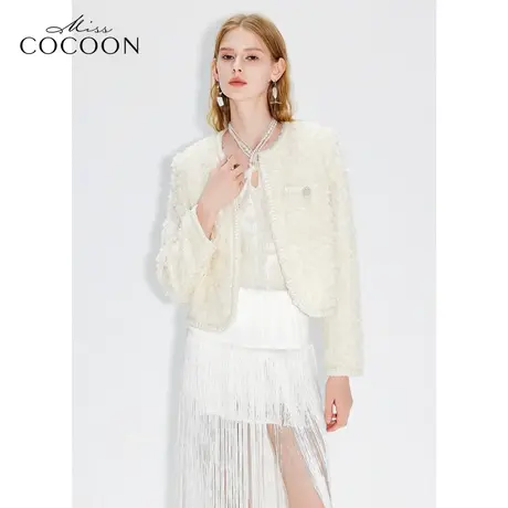 MISSCOCOON【拾光纪】24春新款浪漫花瓣肌理感亮葱香风通勤短外套商品大图