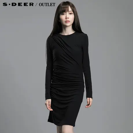 sdeer圣迪奥女装2017秋装时尚优雅压皱感连衣裙知性长裙S14381251图片