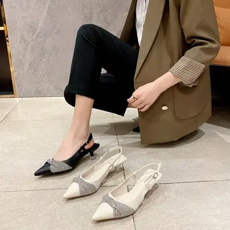 达芙妮女鞋2022新款夏季休闲小众单鞋女神细跟尖头凉鞋中跟泳装鞋图片