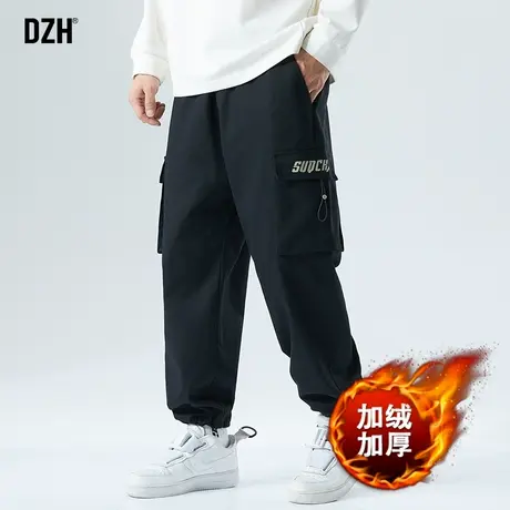 男士黑色加绒工装裤男秋冬款束脚2024新款裤子美式高街休闲裤男裤商品大图