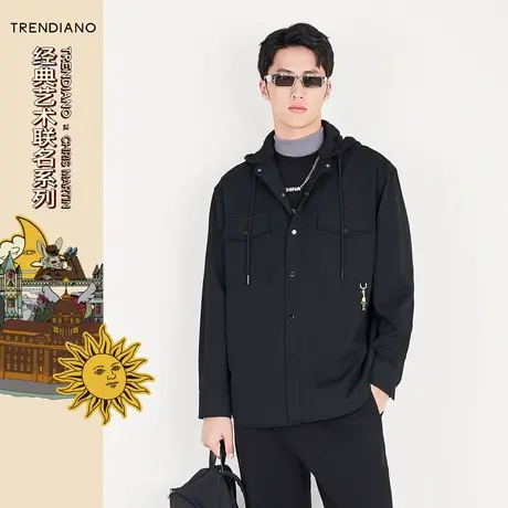 TRENDIANO官方男装秋冬季新款趣味链条长袖连帽衬衫外套男士商品大图