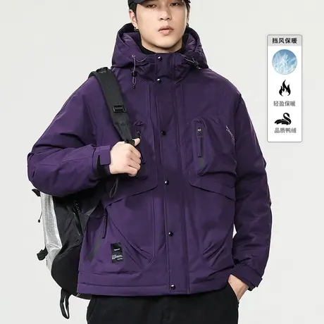 冬季保暖加厚工装连帽冲锋衣2024新款男士美式休闲鸭绒羽绒服外套图片